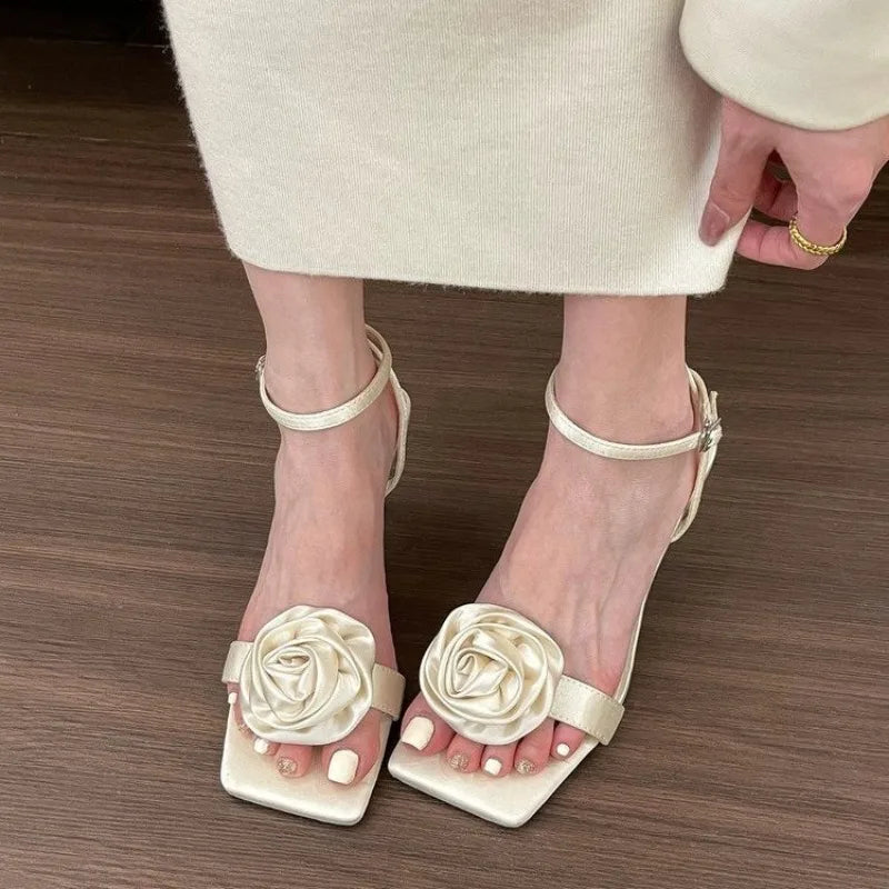 Flower High Heels Sandals Women Pointed Toe Stilettos Shoes