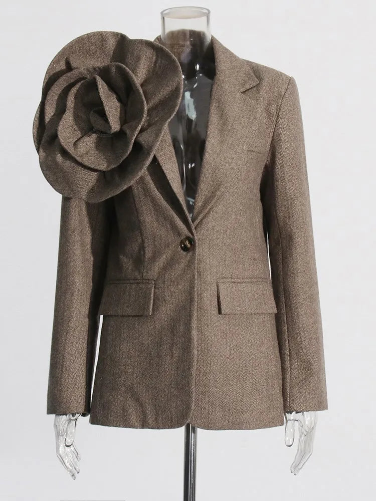 Patchwork Appliques Blazer 3D Flower Designed