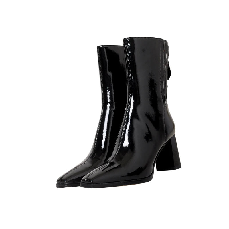 Mid-calf Boots Female Spring & Autumn Square Toe Chunky High Heels Boots De Botas