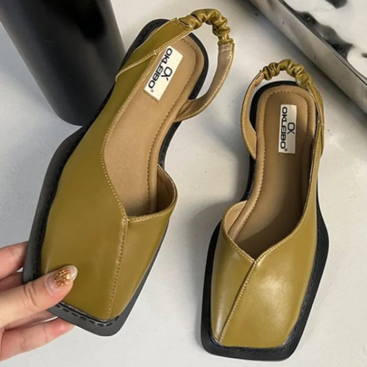 Elastic Band Flat Heel Women Shallow Party Shoes Square Heel Square Toe Sandal