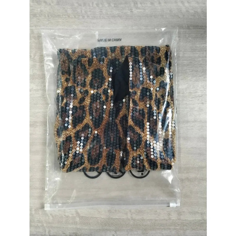Leopard Sequin Backless Halter Short Dress