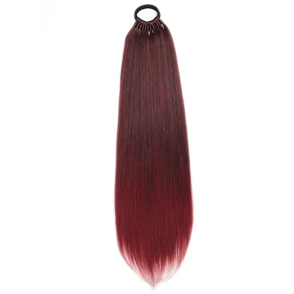24 32 Inch Straight Ponytail With Elastic Band Synthetic Ponytail Extension Wrap Around Heat Resistant Pony Tail for Women