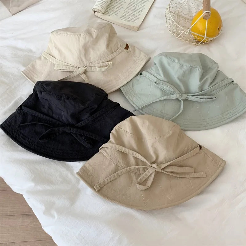 Korean Ins Lace-up Fisherman Hat Women Ins Blogger Lightweight Windbreak Rope Sunshade Basin Hat Sun Bucket Hat