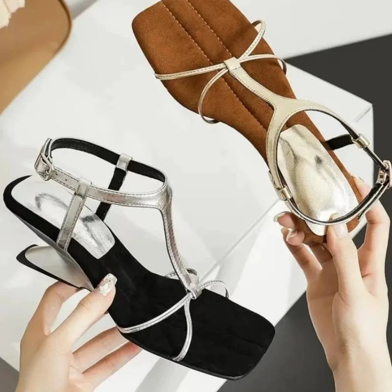 Summer Retro Square Toe Clip Toe Sandals Fashion High Heel Women's Sandals