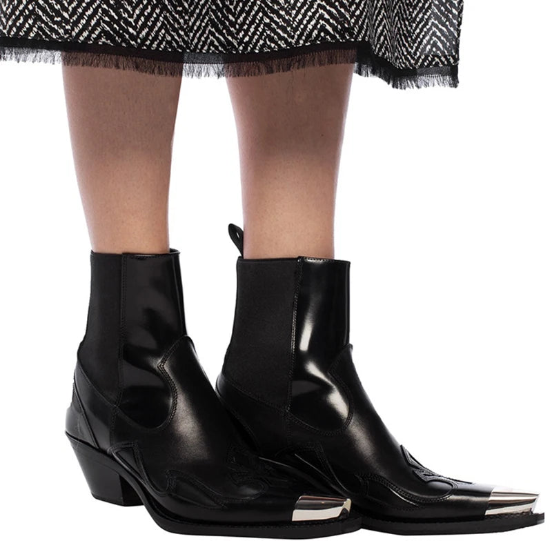 Luxury Brand Design Women Metal Rivet Genuine Leather Ankle Boots Female Handmade High Quality Slip-on Chelsea Boots Booties New