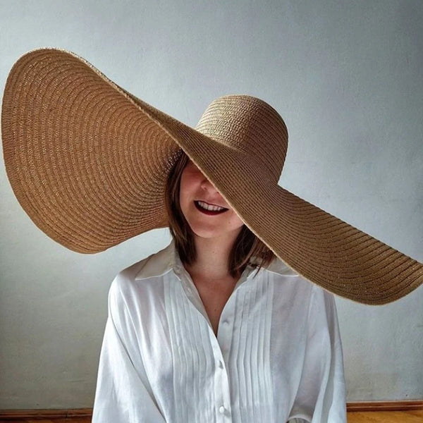 Foldable Women Oversized Floppy Straw Hat 70cm Diameter Large Brim Summer Sun Hats Panama Travel Beach Hat