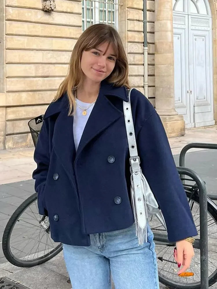 Lapel Wool Blends Short Coats