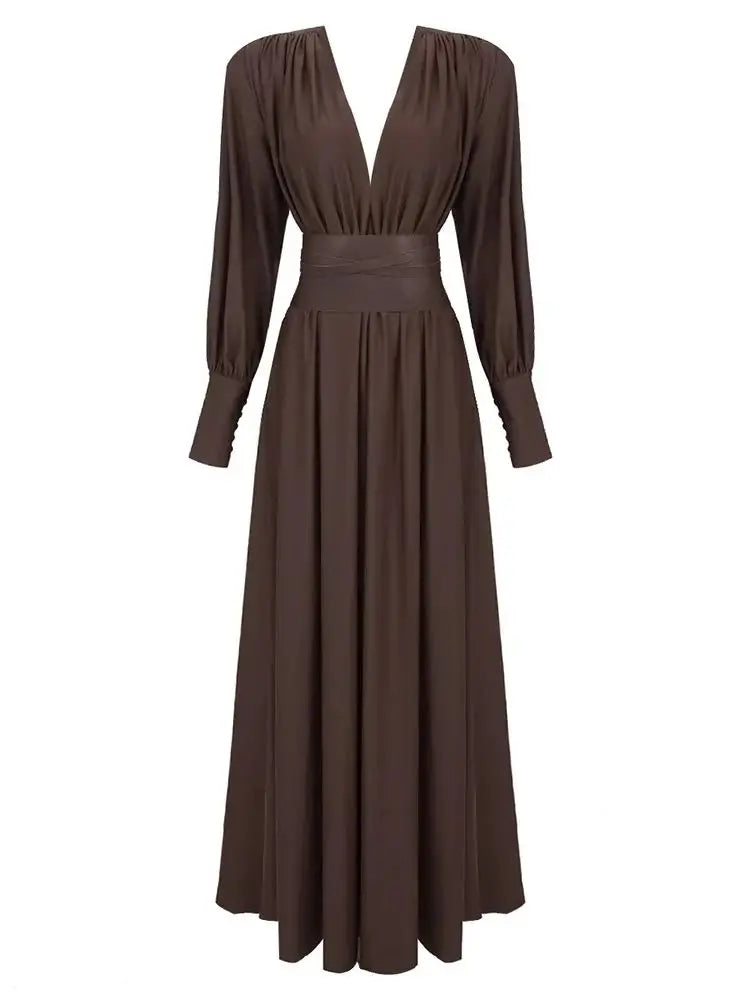 Long Sleeve Pleated Maxi Dress 2024 Elegant Evening Party Dress Vestido