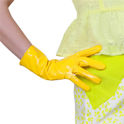 Patent Leather Gloves Female 28cm Faux Leather Imitation Sheepskin PU Women Gloves Bright Banana Yellow Cosplay HPU49