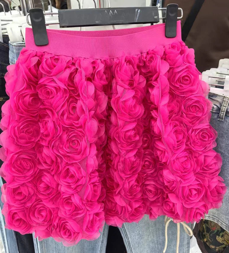 3D Rose Flower Retro Skirts for Women 2025 Fashion Jupe Summer Y2K High Waist Mini Goth Skirt